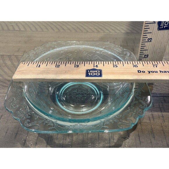 Vintage Indiana Glass Federal Madrid Recollection Bowl Light Teal Aqua Green - Picture 4 of 5
